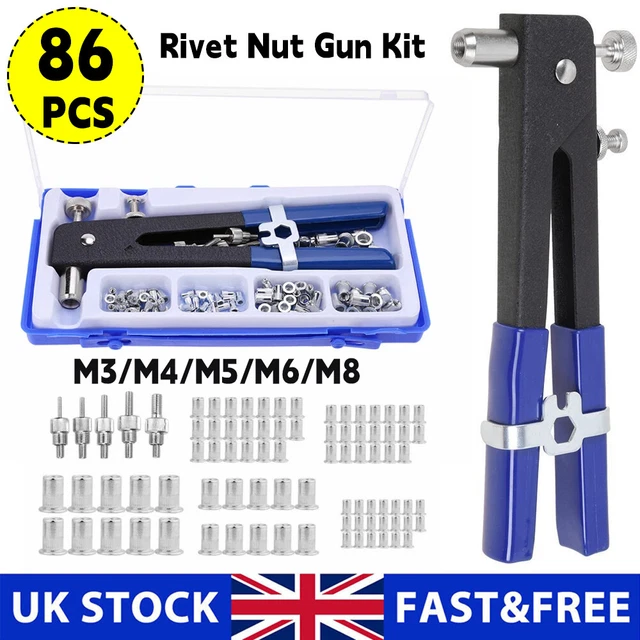 86Pcs Hand Threaded Nut Riveter Gun M3-M8 Insert Tool Riveter Rivnut Nutsert Kit