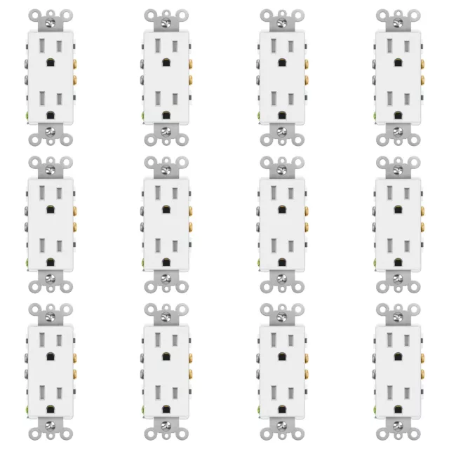 15A-125V Duplex Receptacle Decorative Outlet Tamper Resistant Electrical 12PK