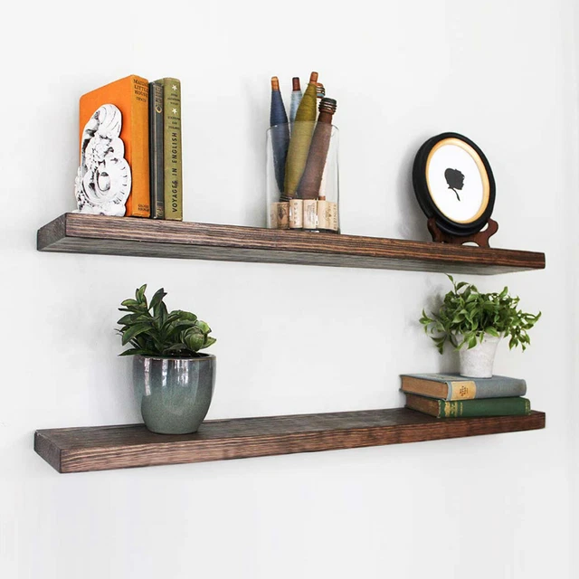 Willow & Grace Tom 36 In Floating Wall Mount Shelves, Light Walnut (Open Box)