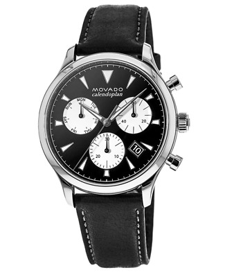 New Movado Heritage Calendoplan Chronograph Leather Strap Men's Watch 3650005