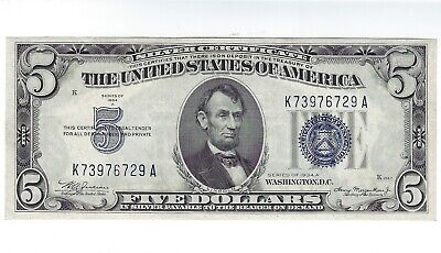 1934 A Series $5 Silver Certificate Paper Money Circulated Currency Five Dollars