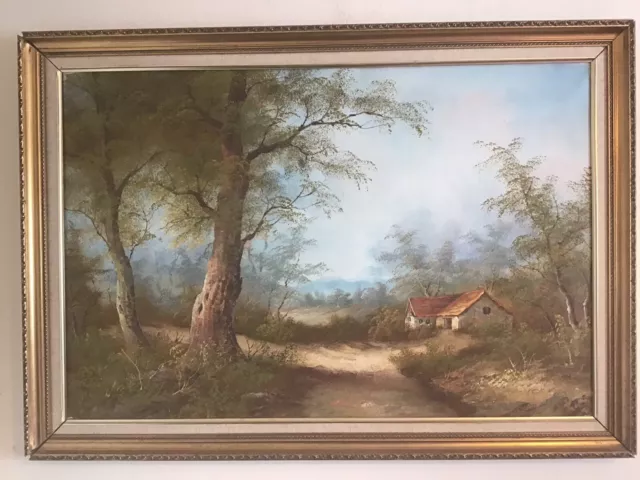 vntage gilt framed signed original oil painting very large landscape 20th C