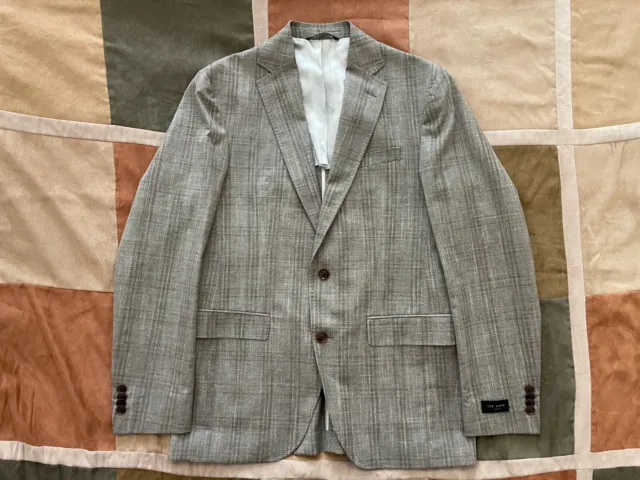 Ted Baker beige plaid karl spj wool cotton linen sport coat blazer 40 R men NEW