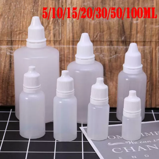 5-100ML Empty Plastic Squeezable Eye Liquid Dropper Refillded Bottles White Cap