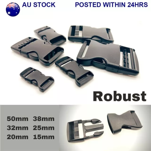 15/20/25/32/38/50mm Robust Black Plastic Side Quick Release Buckle Clip Fastener