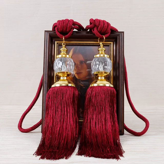 1pair Curtain Hold back Rope Tie Backs Tassel Tiebacks Crystal Pearl Ball Home