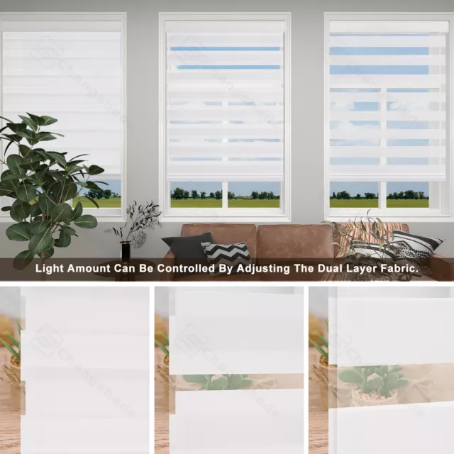 Changeshade Day and Night Zebra Roller Blinds Double Layer Shades White&Gray 2