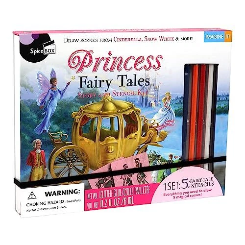 Princess Fairy Tail Drawing Art Stencil Kit for Kids, Children’s Fun Activity