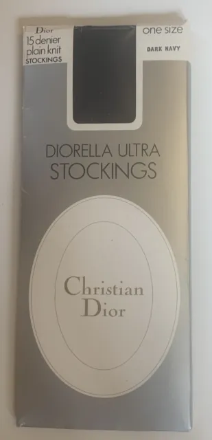 Vintage Christian Dior Diorella Ultra Stockings 15 Denier One Size Dark Navy
