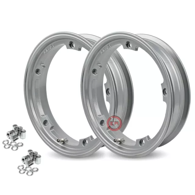 Coppia Cerchi In Lega Tubeless Grigio 3.50.10 Vespa 125 Px Arcobaleno 1984-1997