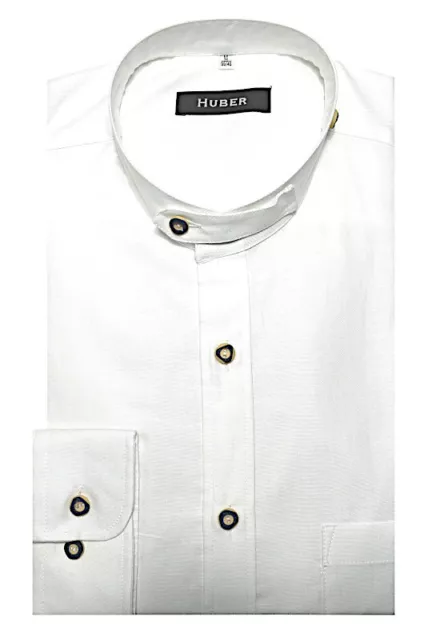 Camicia folcloristica Huber collo eretto bianco Oxford Regular HU-0706 Made in EU