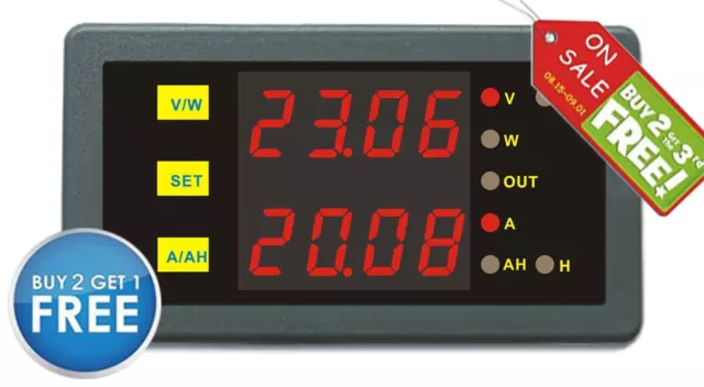 New DC 0-90V 0-30A Voltage Current Energy Power Watt Meter HHO EV car Solar Wind