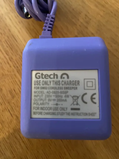 Genuine GTECH Charger 9v Power Cord For SW02 Cordless Sweeper AD-0920-BS8P