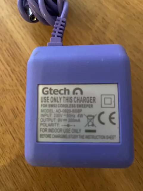 Genuine GTECH Charger 9v Power Cord For SW02 Cordless Sweeper AD-0920-BS8P