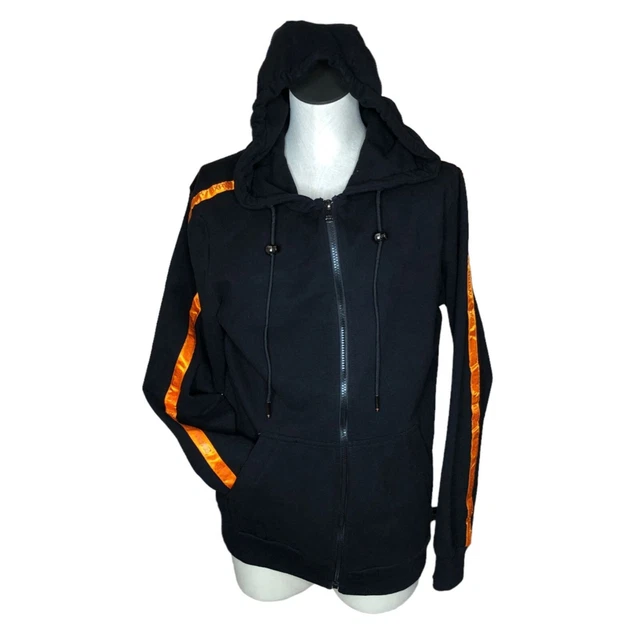 LOMA X BOXRAW Jacket Hoodie Black Orange Mens L Zip Pockets Drwstrng Headphone H