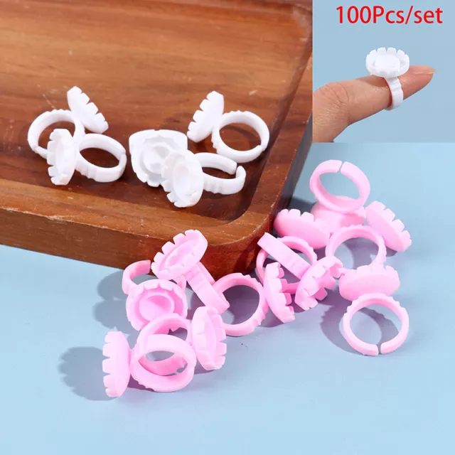 100Pcs Disposable Eyelash Extension Rings Lash Glue Fan Cup Finger Holder F~m'