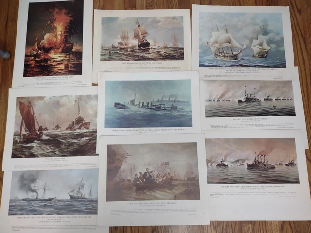 🔥 9 Vtg US Naval Academy Museum Lithos❗❗🇺🇲🛟⚓