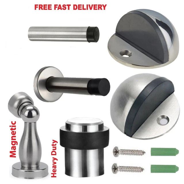 Door Stop Heavy Duty Projection Floor Skirting Rubber Stopper Chrome Satin Stops