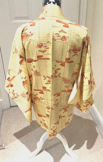 Giacca Kimono Haori FAB INUTILIZZATA Gialla Giapponese ""Charming Orange Landscapes"" 8-12