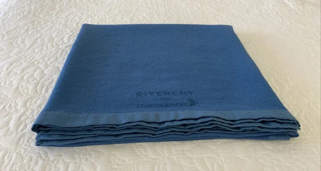 Vintage Givenchy Singapore Airlines Blue Wool Travel Blanket First Class