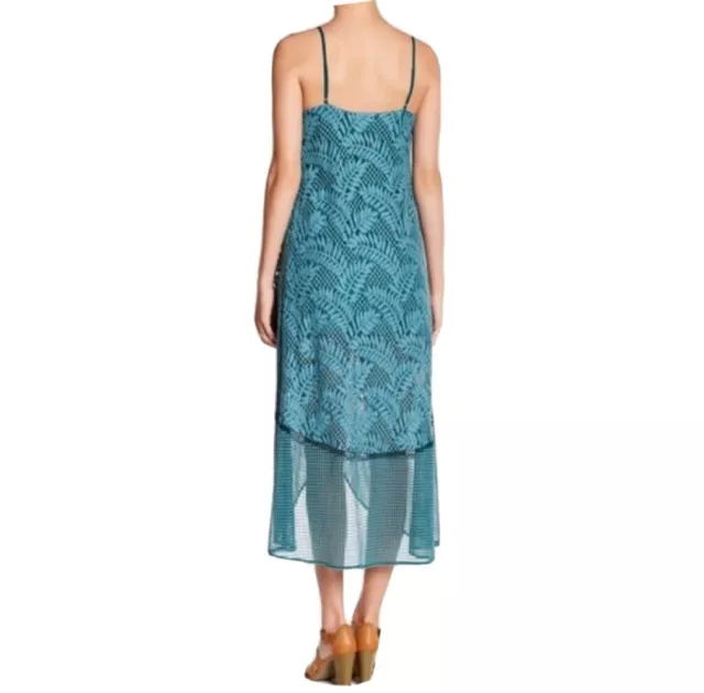 RED CARTER Imari Embroidered Teal High Low Maxi Dress Size S Layer Tie Front 2