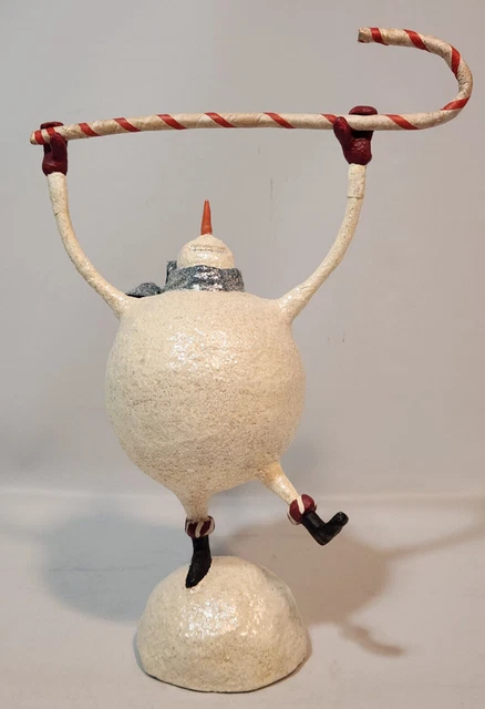 MISTLETOE MANOR Primitive Snowman w Candy Cane Figure Robin KELSO Demdaco 10"