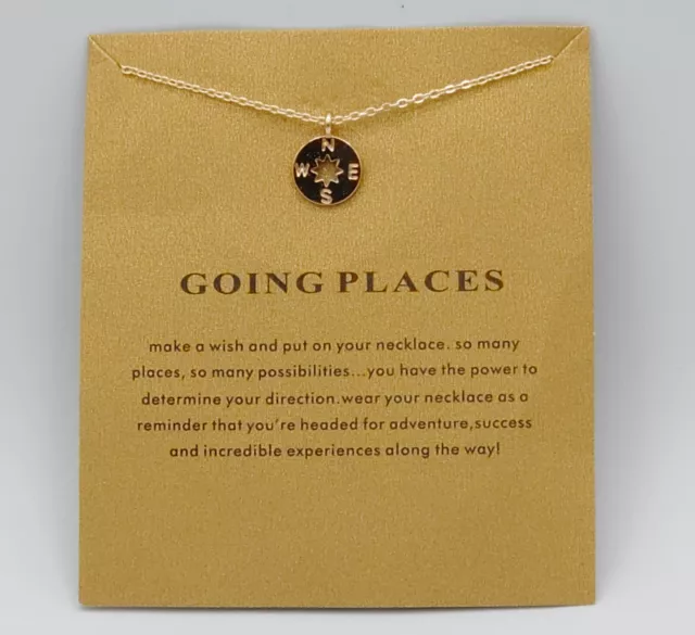 Gold Compass with Message Card-Friendship Necklace Good Luck Pendant Chain