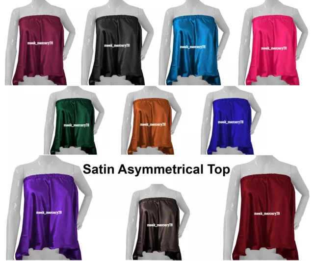 Sin Mangas Hombro Top Tubo Satén Tirantes Tops Sexy Fiesta Ropa Asimétrico S16