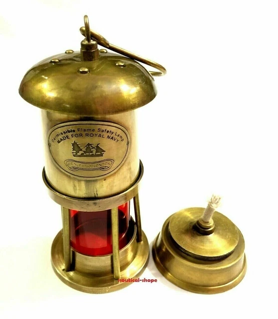Lampe à huile de lanterne de navire marin nautique en laiton antique de...