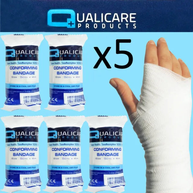5 x Conforming Bandages 5cm Wide x 4m Long First Aid Sprains Injury Cuts Wounds