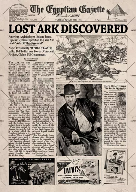 Indiana Jones Raiders of the Lost Ark Newspaper poster print