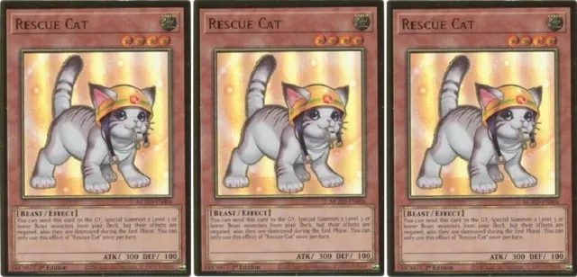 * 3X Rescue Cat 3X * 1St Edition Set (Alternate Art) Gold Rare Mged-En006 Yugioh