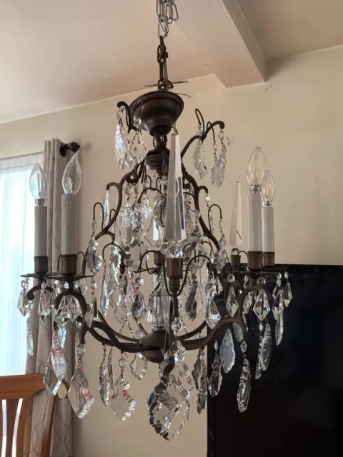 Mid 19th Century French Six-Light Crystal Chandelier with Iron Armature