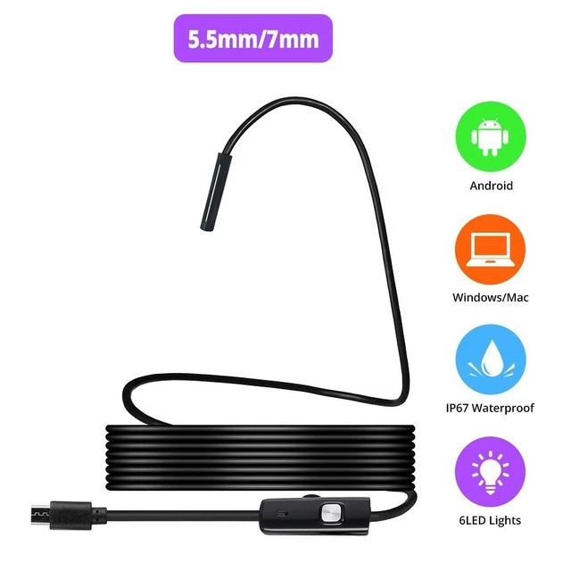 Endoscopio 2 Ganci 6 Luci LED Per Telefono E PC Manuale IP67 Impermeabile