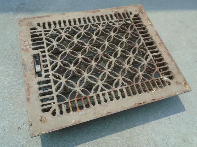 antique ORNATE 14x17 Cast Iron Louvered GRATE Vent, Rust