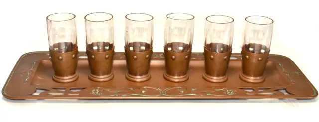 RARE - WMF Copper Tray & Cordial Glasses - Jugenstil - German Art Nouveau c.1900