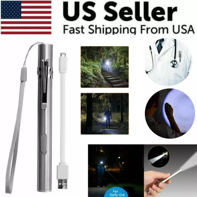 5" LED USB Rechargeable Mini Tactical Flashlight Stainless Steel Torch Pen Light