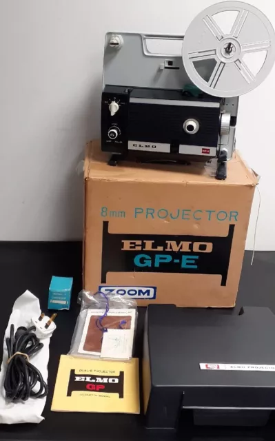 Proyector de películas ELMO GP-E, 8 mm y Super 8 con accesorios y caja original