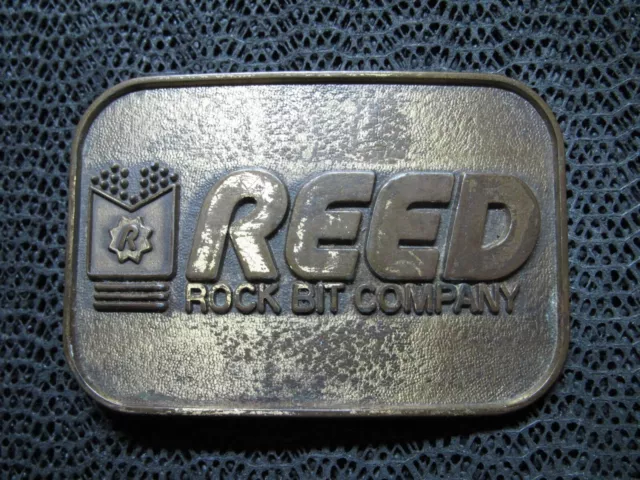 REED ROCK BIT COMPANY LOGO BELT BUCKLE! VINTAGE! RARE! RJ! 1980s! USA!