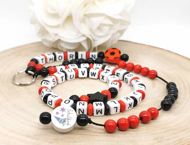 Rechenkette ABC Kette Zählkette Fußball mit Name Junge Rot Geschenk Einschulung