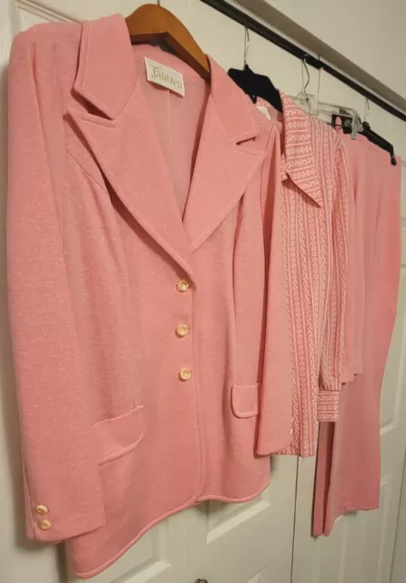 Vintage Jantzen 70's Pink 4 Piece Suit Blazer Shirt Pants Skirt Size 18 16 2