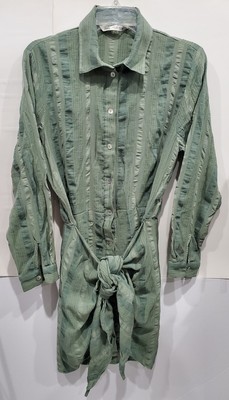 Women's Zara Green Shirt Dress Zoe Dress Button Down Front Wrap Tie Size Small