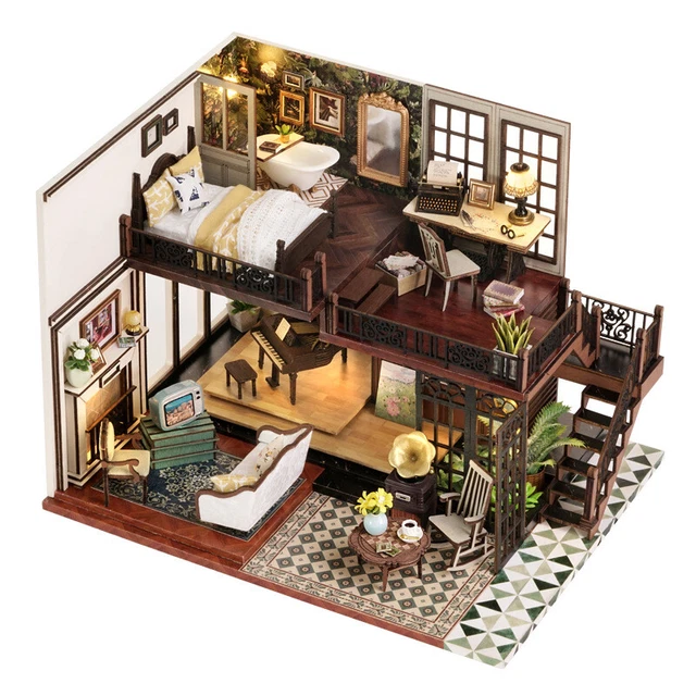 1x Mini Dollhouse Kit Retro Loft Villa Vintage ​Room Box Miniature DIY Handmade