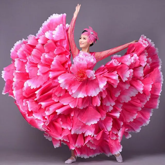Ladies Modern Dance Dress Cha-cha Flamenco Flower Skirt Ballroom Clothing ST003