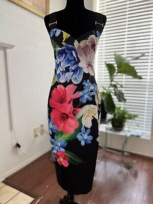 Fabulous Black Ted Baker Teeki Chelsea Flower Floral Buckle Midi Dress 3