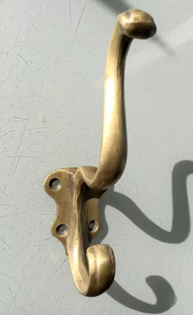 4 COAT HOOKS door solid brass furniture vintage age old style heavy 5 " patina B 2