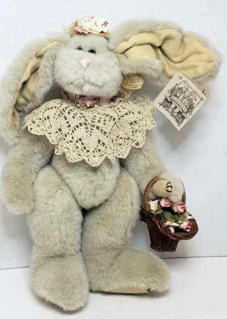 Vintage 1997 The Friendly Forest Jointed Rabbit "Rose Bud" Crocheted Collar 12"