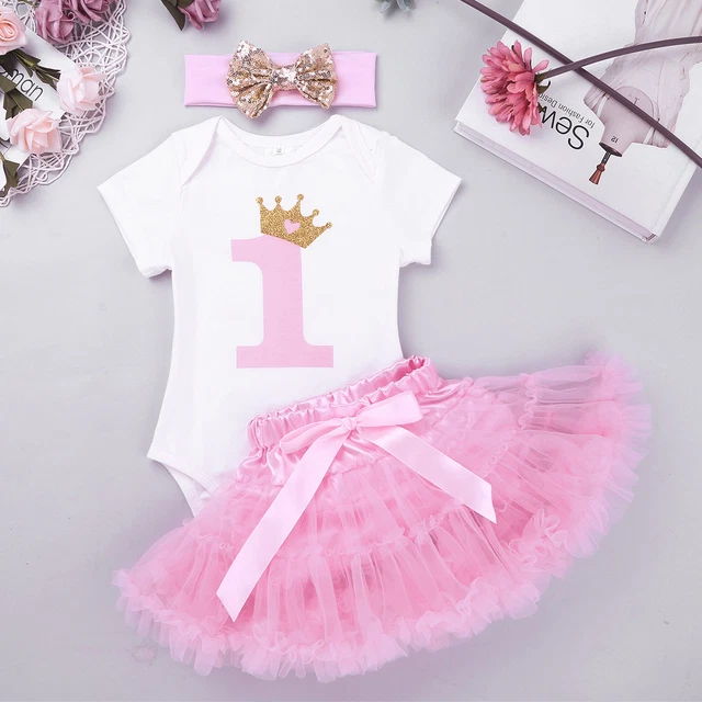 Girl Baby Infant 1st Birthday Outfit Romper Tutu Skirt Dress Cake Party Headband