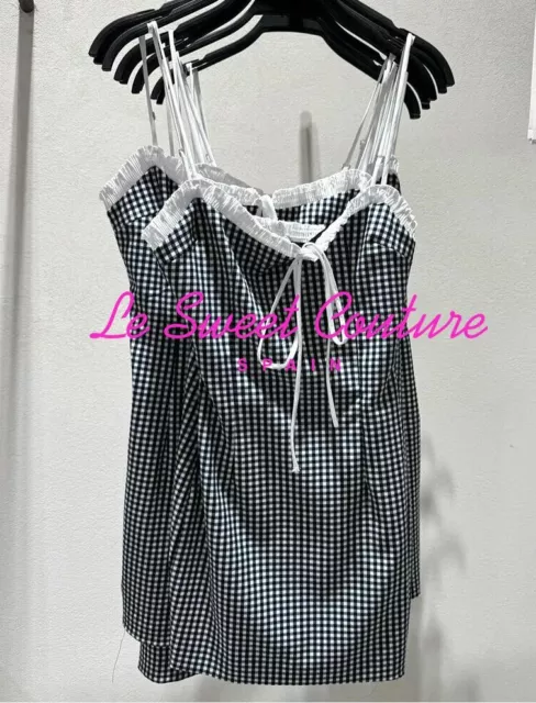 Zara Woman Nwt Ss24 Contrast Gingham Check Dress Navy Blue All Sizes 3152/329