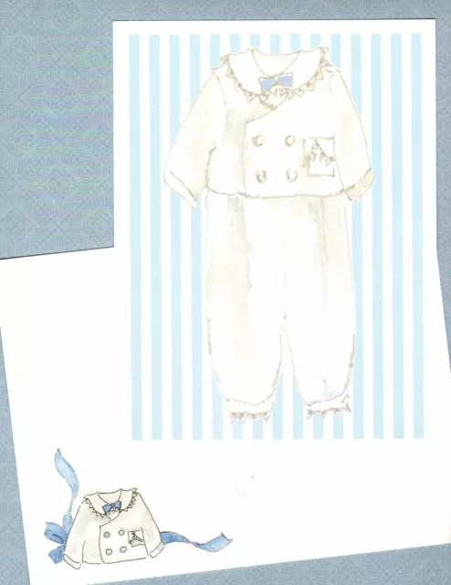 Set of 30 Victorian Baby Boy Outfit Cards Invitations Announcements Striped 8"